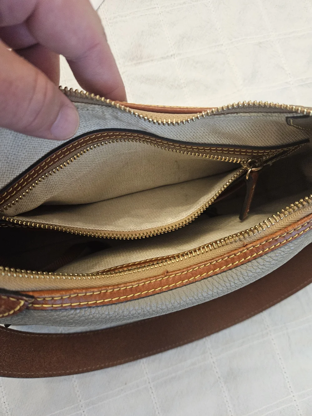 Dooney & Bourke Taupe Hobo with Tan Trim